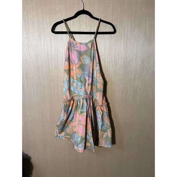 Free People $128 Mini Dress Floral Print Sleeveless Tiered Back Tie Size‎ S - Picture 1 of 6